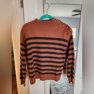 LOFT, Copper and navy striped sweater, Small